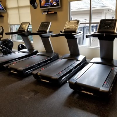back view of treadmills